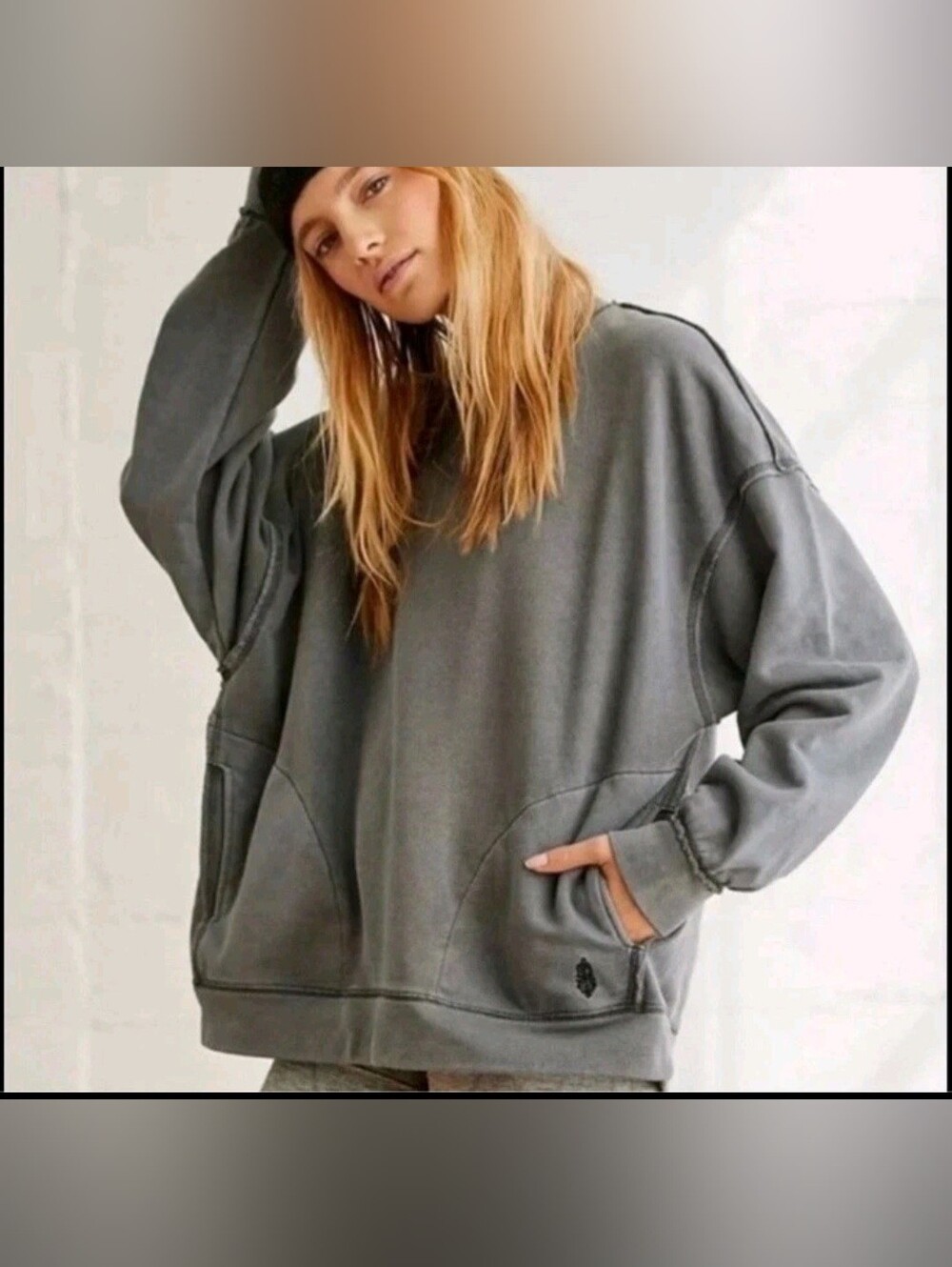 Free People Movement LARGE Gray Metti Crewneck Pullover Sweatshirt